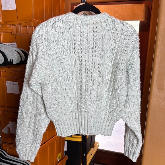 Vintage Liz Sport Cable Knit Button-Up Cropped Sweater Mint Green Size Small - Picture 9 of 10